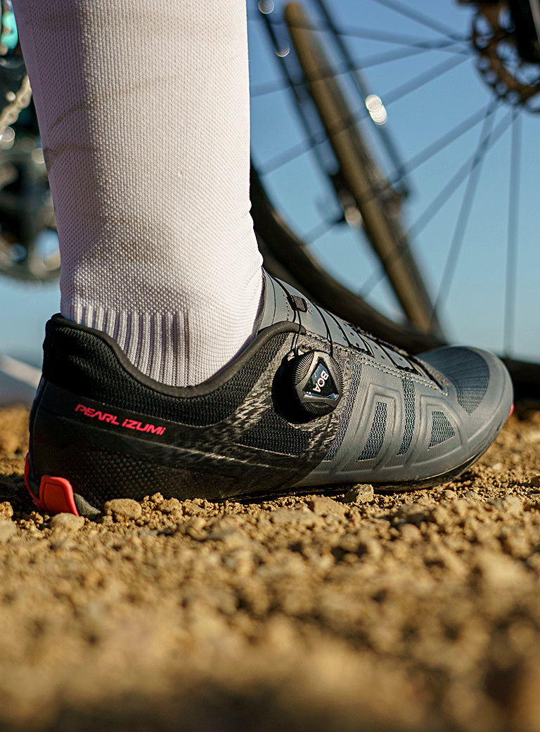 Close Up of White Socks and Black Shoes from PEARL iZUMi
