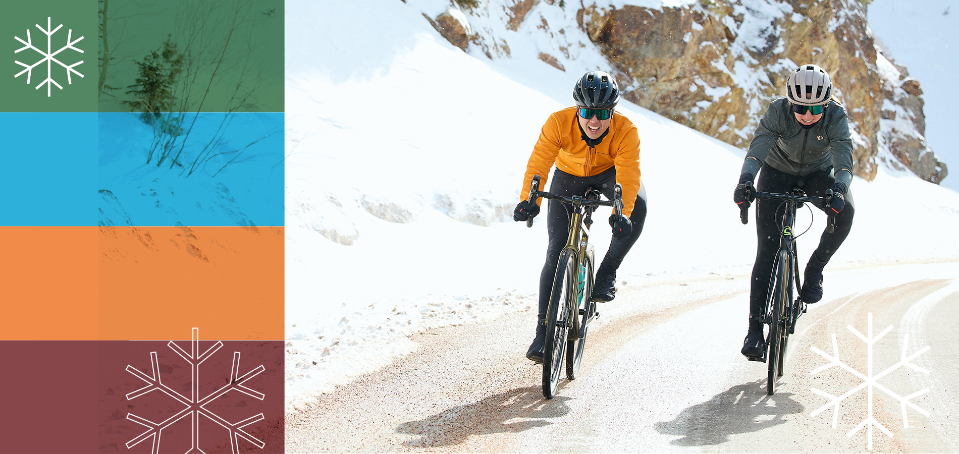 Road Cyclists Riding in Snowy Conditions