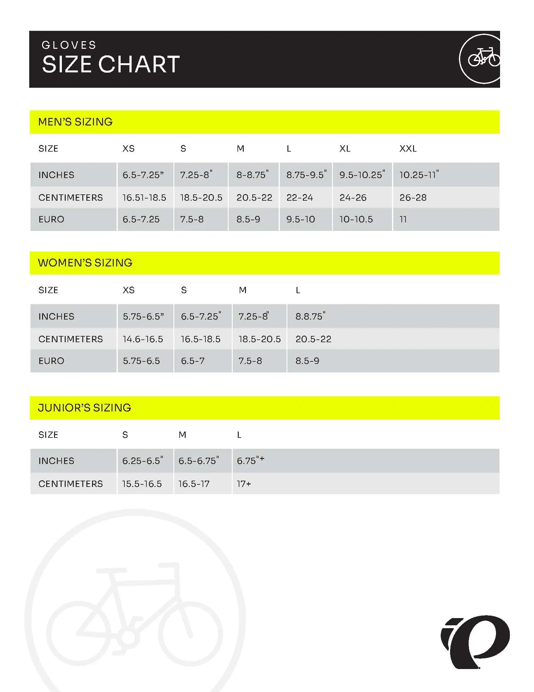 pearl izumi size guide