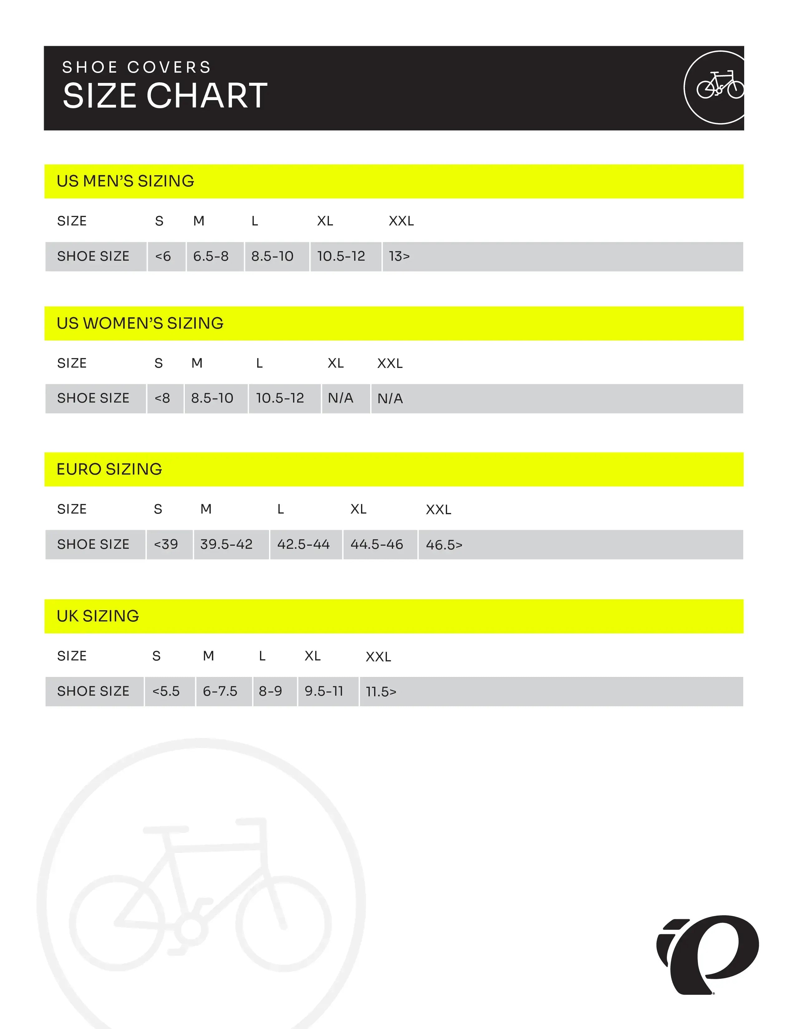 Pearl izumi deals shoe cover sizing