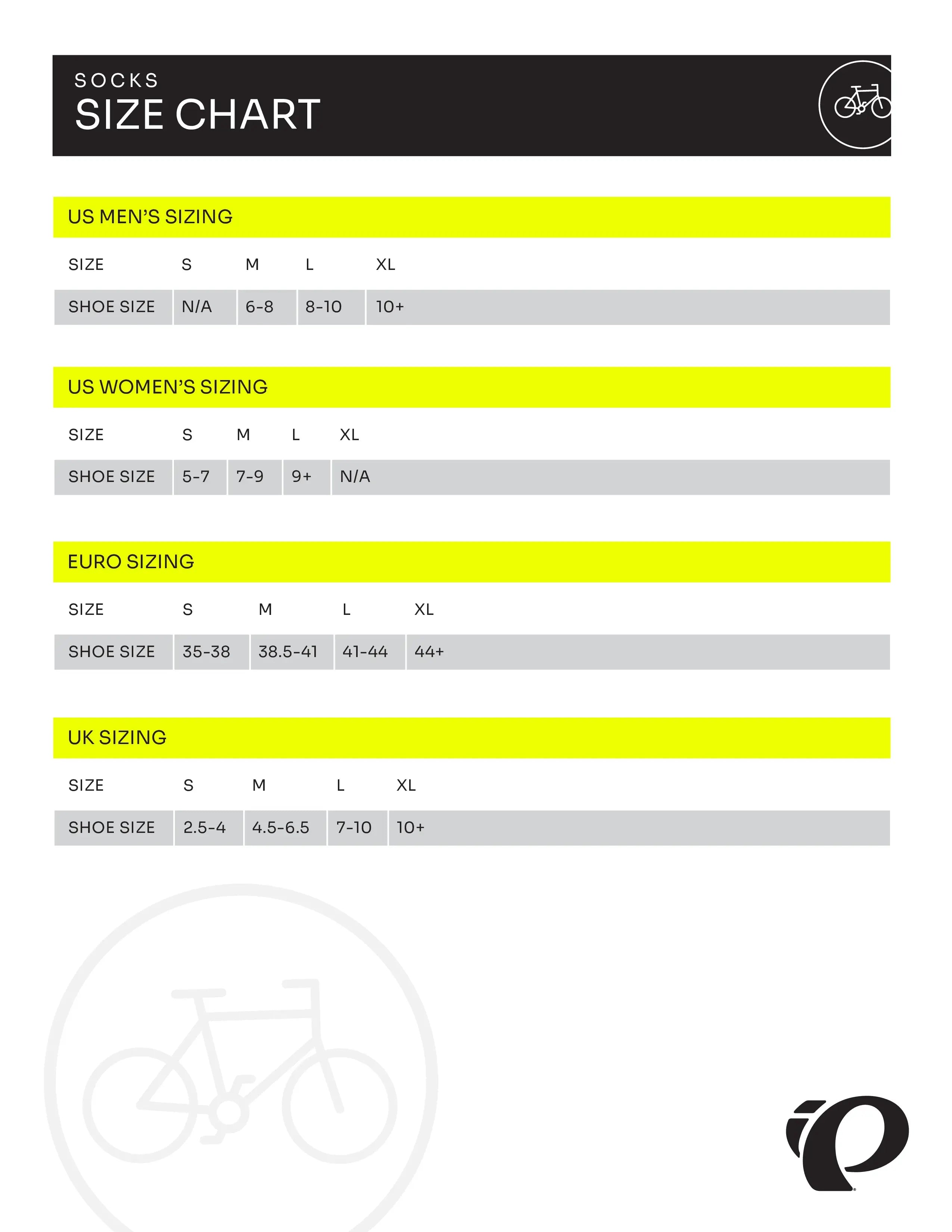 Size chart for unisex-socks, Gender: Unisex