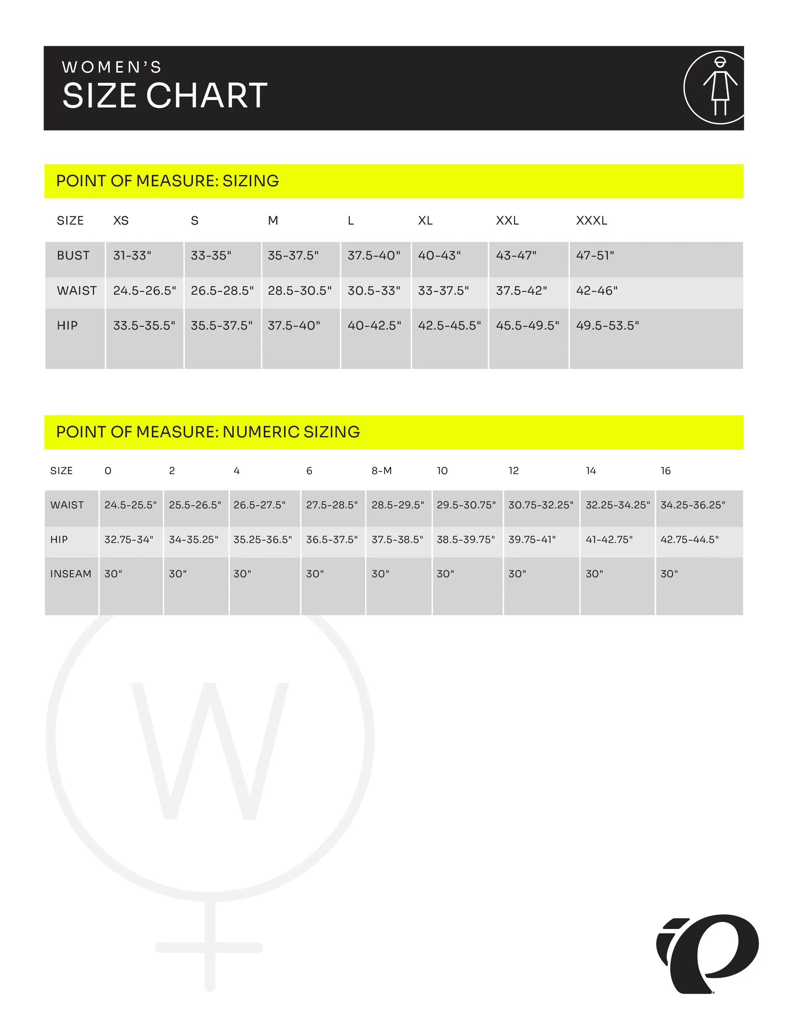 Pro shorts top women's size chart