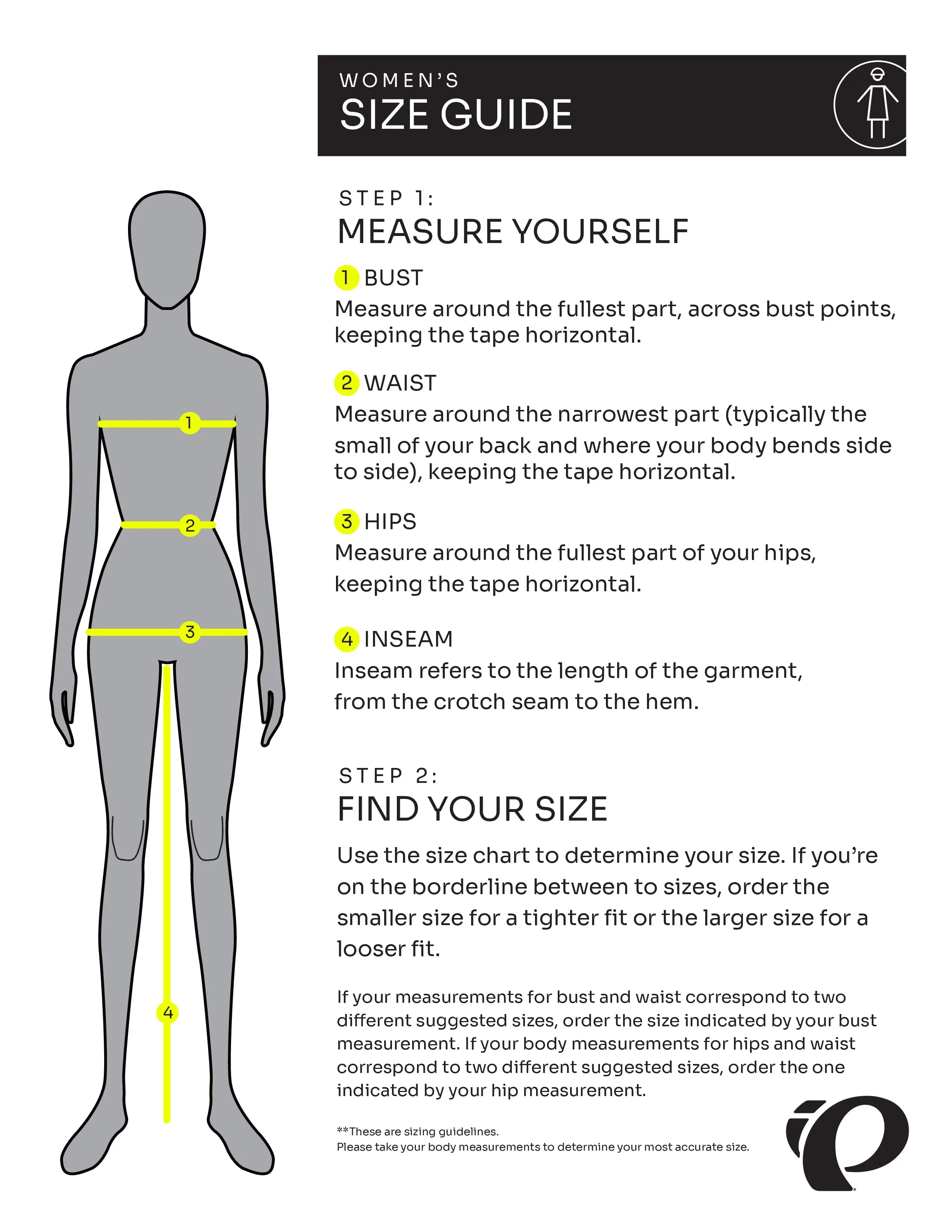 Size guide for womens-apparel, Gender: Women